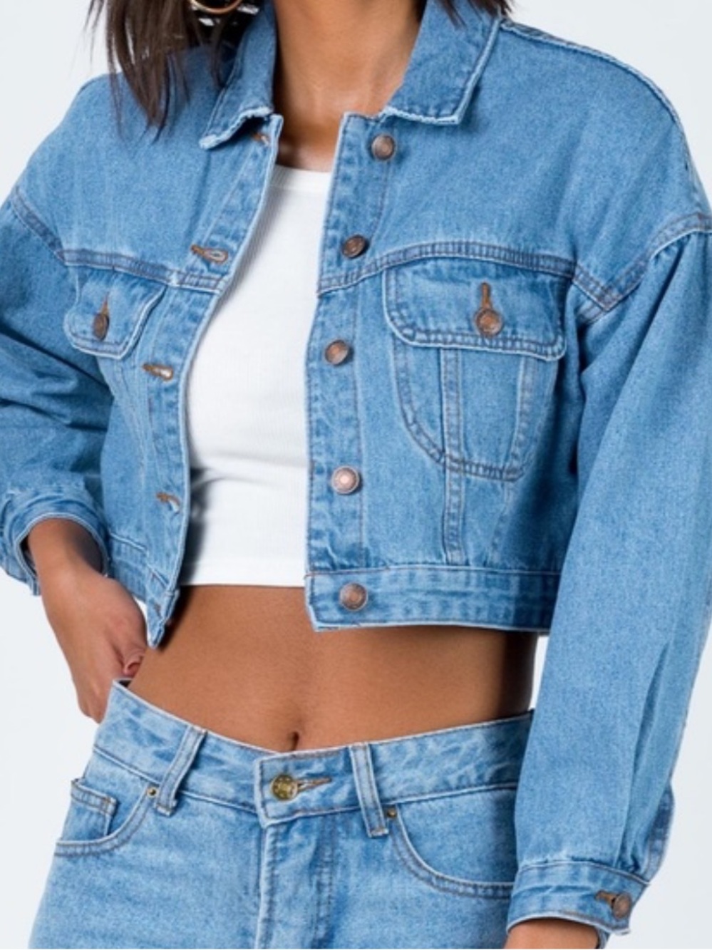 Princess Polly Light Blue Cropped Oversized Denim Jacket 2